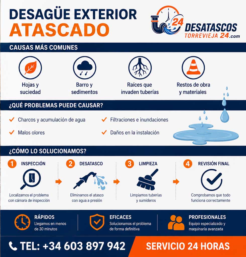 Desagüe exterior atascado